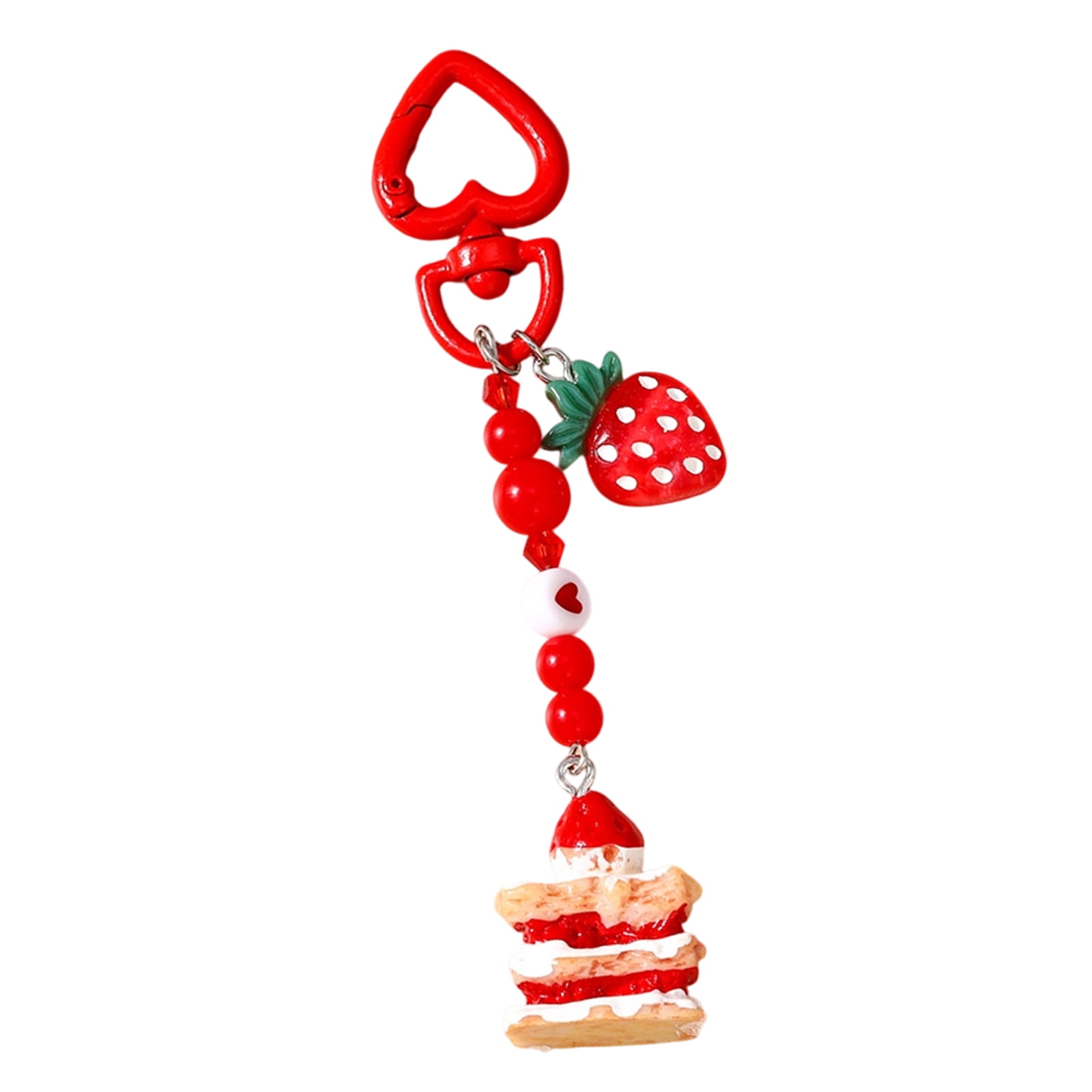 Adorable Strawberry Cake Keychain Heart Bead Decoration For Bags ...