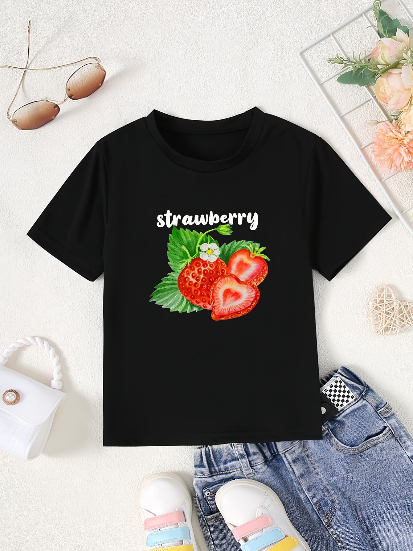 Campana Girls Vickie 100% Cotton Strawberries Print Shirt Style Top - Pink & Red