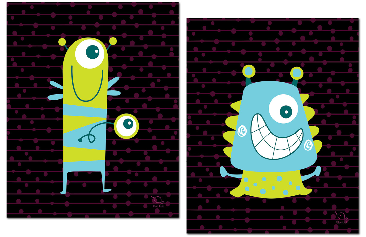 Adorable Stripy and Bumpy Monster Poster Set; Perfect for a Child's ...