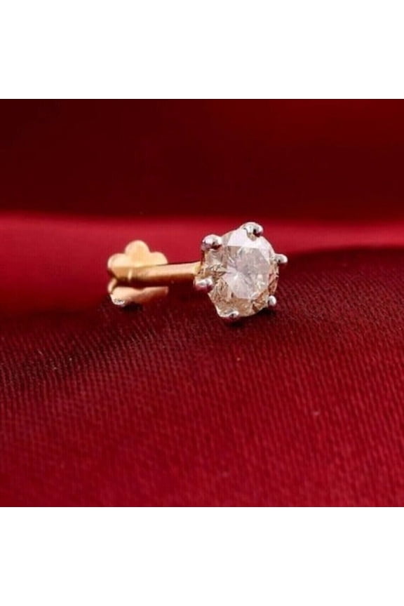 Adorable Style Round Lab Created Diamond 14k Yellow Gold Plated Stud Ear Nose Pins Body Piercing Gift.
