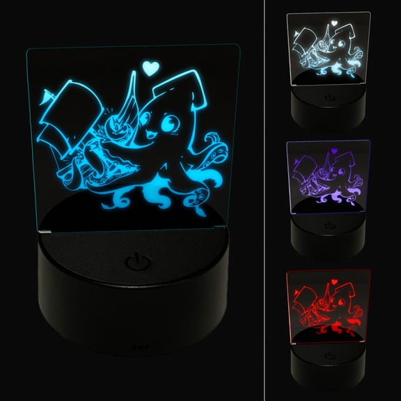 Adorable Sweet Kraken Squid Sea Monster Hug Ship LED Night Light Sign 3D Illusion Desk Nightstand Lamp