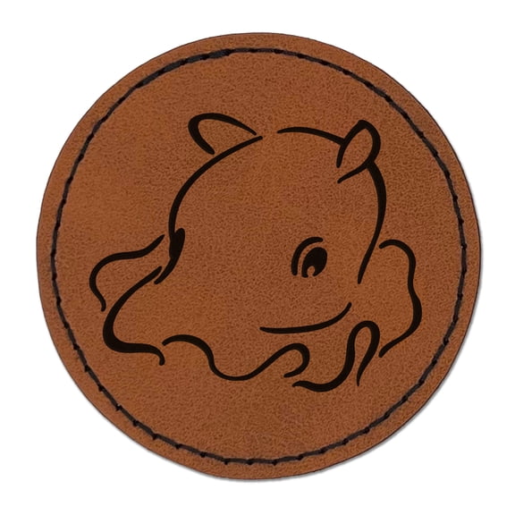 Adorable Sweet Umbrella Octopus 2.5" Faux Leather Round Engraved Iron-On Patch - Brown