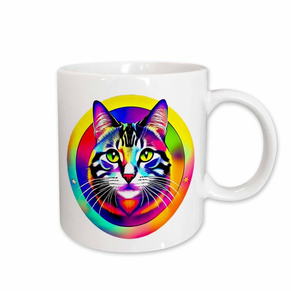 3drose, Adorable Tabby Cat Portrait Inside the Round Shape. Psychedelic Color, 15oz Mug