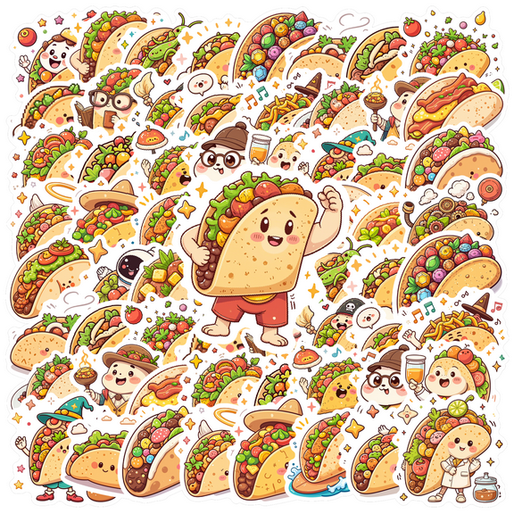 Adorable Taco Stickers Fun Food Decals Cute Character Stickers for Notebooks Suitcases Laptops
