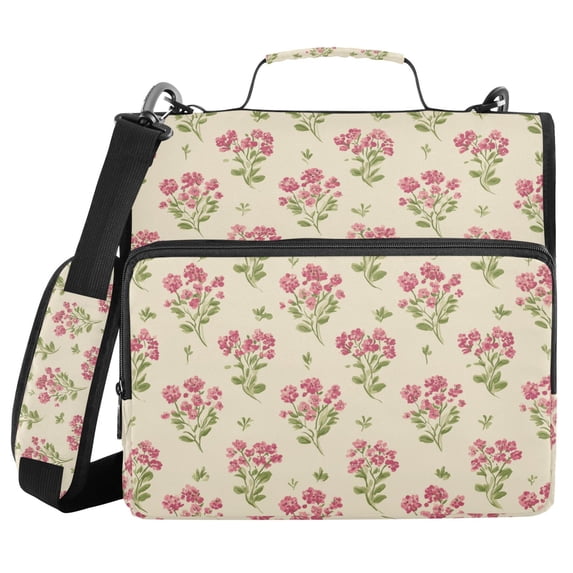 Adorable Tiny Pink Flowers Binder Bag with Shoulder Strap 3 Ring Zipper ...