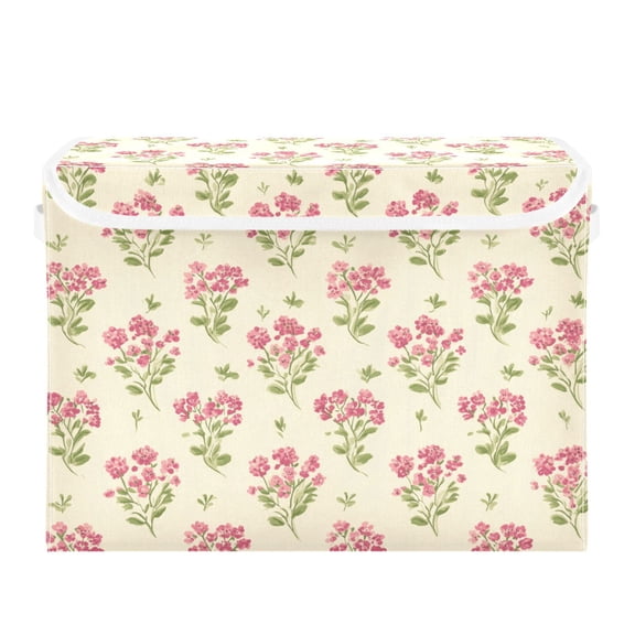 Adorable Tiny Pink Flowers Foldable Storage Bins with Lids Handles Collapsible Storage Containers Tote Boxes 16.5 x 12.6 x 11.8 inches