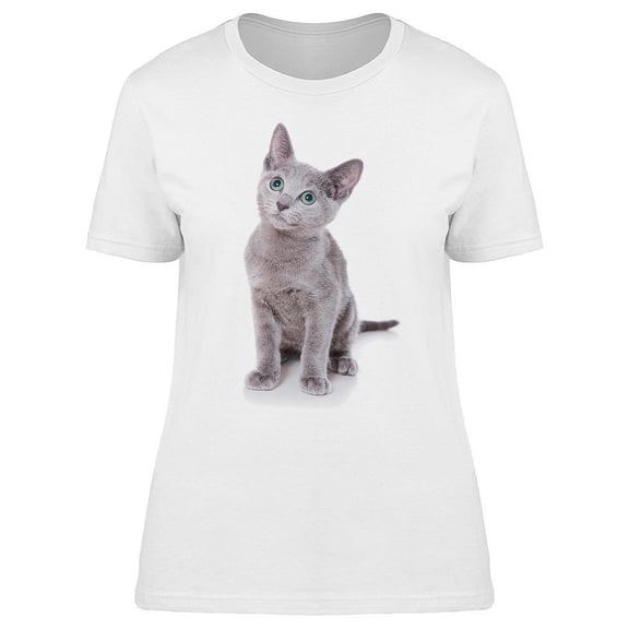 Adorable Tiny Russian Blue Cat T-Shirt Women -Image by Shutterstock, Female x-Large