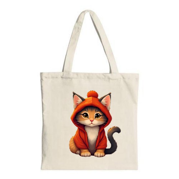 Adorable Tote Bag - Cute Cartoon Design with Fluffy Tail & Red Hoodie Perfect for Shopping Travel & Parties