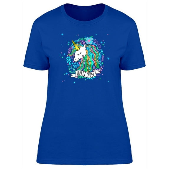 Adorable Trendy Floral Unicorn T-Shirt Women -Image by Shutterstock, Female x-Large