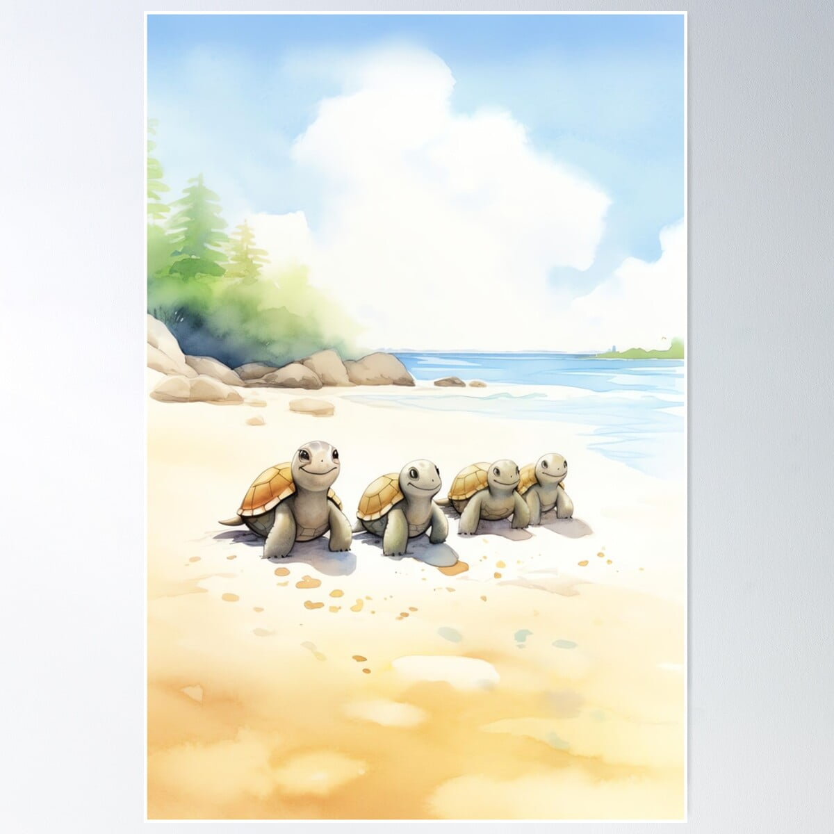Komar Wandbild „Cute Animal Turtle“ | 30x40 Cm | Ohne Rahmen | Premium Poster Für Wohnzimmer & Kinderzimmer