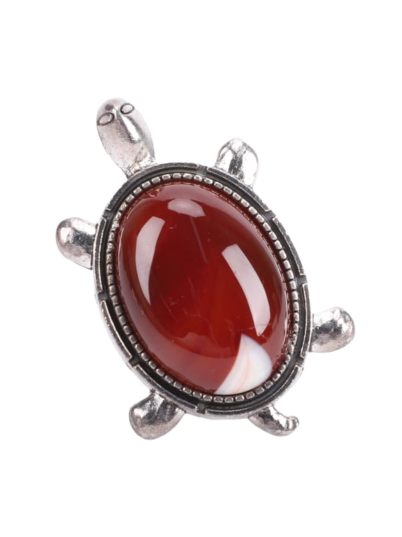 Adorable Turtle Ring with Red Agate Gemstone, Adjustable Open Fashion Sea Animal Band for Women, Comfortable Fit Statement Jewelry Piece, 1.7 inches Length, Perfect Gift