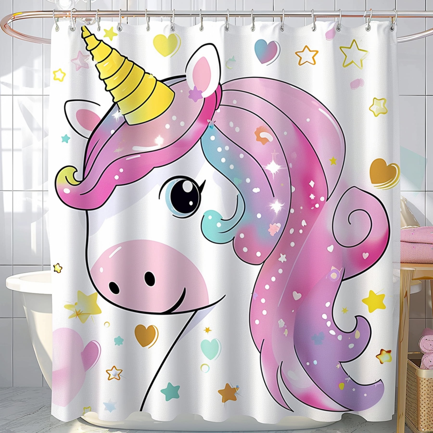 Adorable Unicorn Cartoon Kids Bathroom Decor Set Pastel Pink & White ...