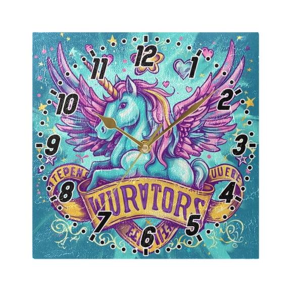 Adorable Unicorn Flying Wall Clock Battery Operated Silent Non-Ticking Bedroom Office Kitchen Home School Decor 7.8"(Gold)