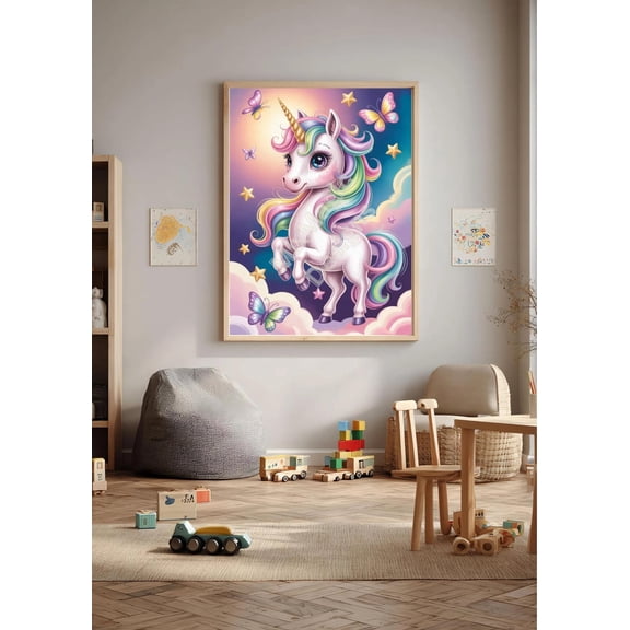 Adorable Unicorn Poster For Children'S Room ¢â‚¬â€œ Magical Wall Art For Girls With Rainbow Colors & Butterflies ¢â‚¬â€œ Jpeg And A1¢â‚¬â€œA5 Stretched Art