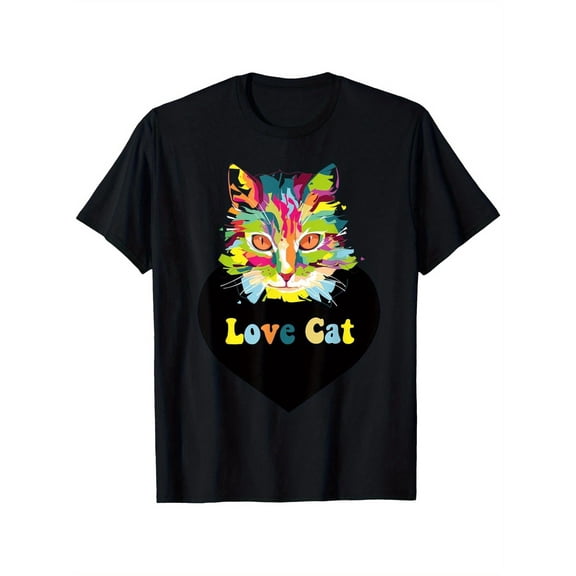 Adorable Unisex Cat - Themed Tops With "Love Cat" Vivid Vibrant Cat Print Tshirts Fun Eye - Catching Graphic Tees For Cat Lovers & Leisure