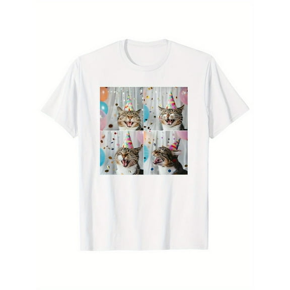 Adorable Unisex Cat - Themed Tops With Vivid Party Cats Collage Print Tshirts Fun Eye - Catching Graphic Tees For Cat Lovers & Leisure