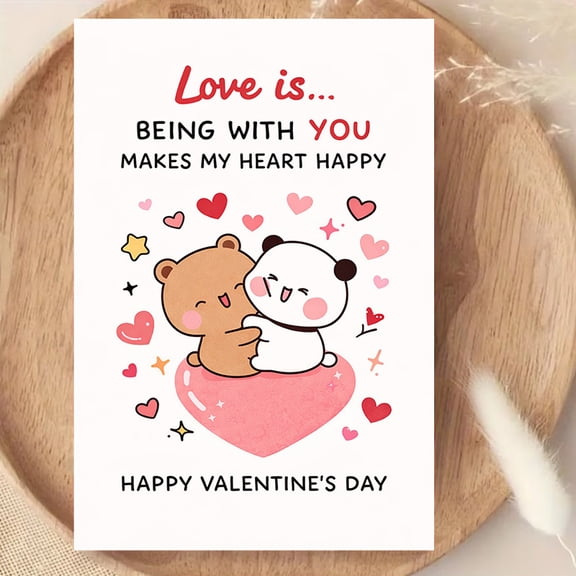 Adorable Valentine's Day Card "Love is Being with You" Cute Bear and Panda Design Blank Inside, Envelope Included Perfect for Sweethearts and Loved Ones