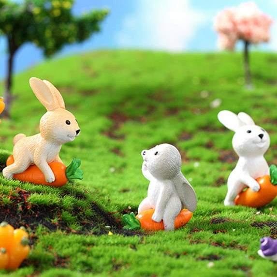 Adorable Vivid Realistic DIY Rabbit Riding Carrot Bunny Statue - Mini Rabbit Figurines - Decorative - Home Decor