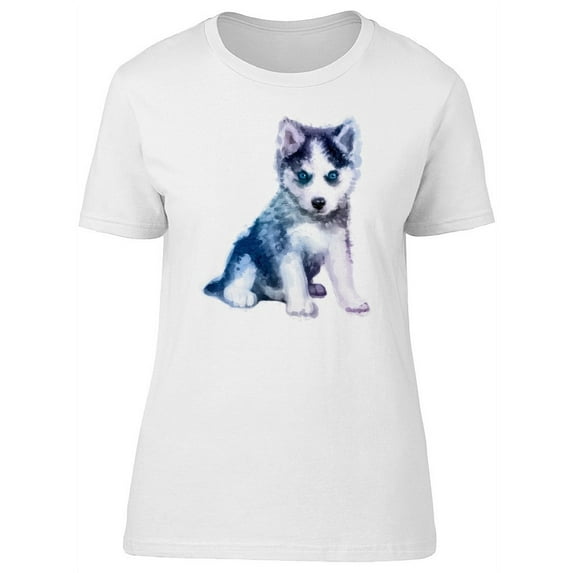 Adorable Watercolor Puppy Husky T-Shirt Women -Image by Shutterstock, Female Medium