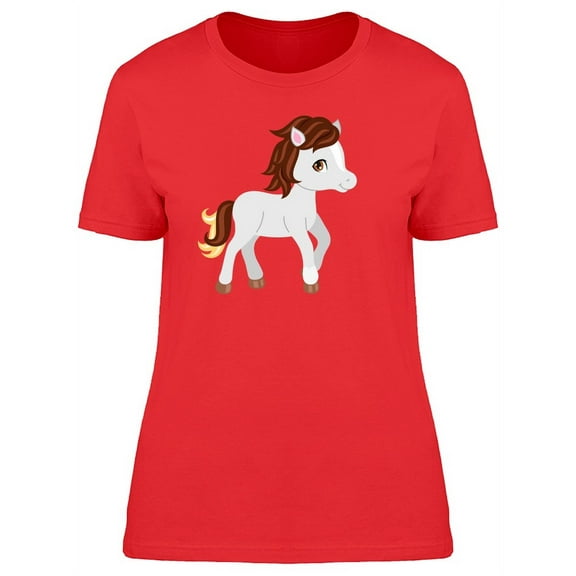 Adorable White Horse Cartoon T-Shirt Women -Image by Shutterstock, Female Medium