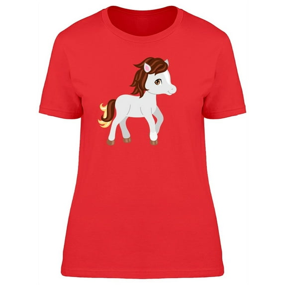 Adorable White Horse Cartoon T-Shirt Women -Image by Shutterstock, Female x-Large
