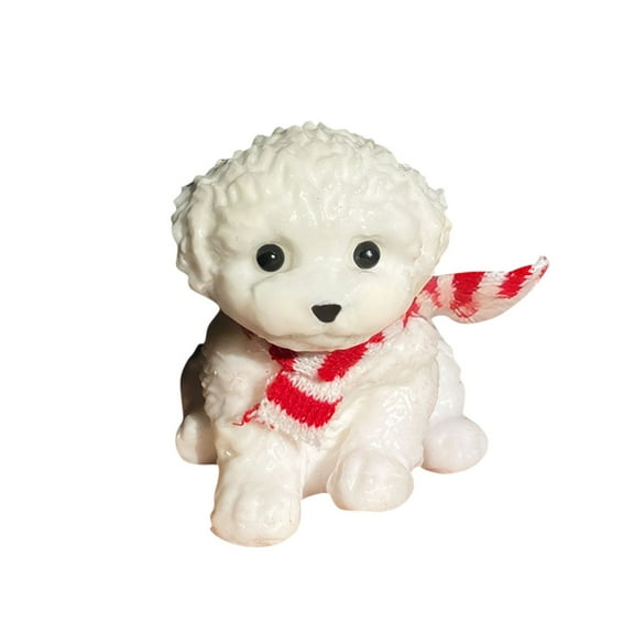 Adorable White Poodle Dog Figurine – Realistic Resin Puppy Statue, Cute Animal Decor Ornament for Home, Office, Desk, Shelf, Gift for Dog Lovers, Collectible Pet Sculpture with Scarf Accessory