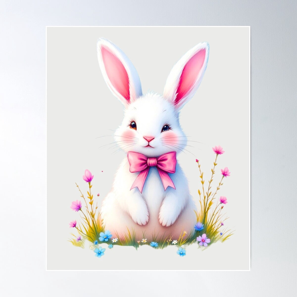 Adorable White Rabbit With Pink Bow – Cute Bunny In A Floral Setting ...