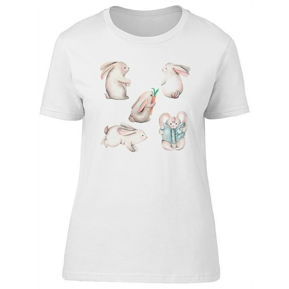 Adorable White Spring Rabbits T-Shirt Women -Image by Shutterstock, Female Medium