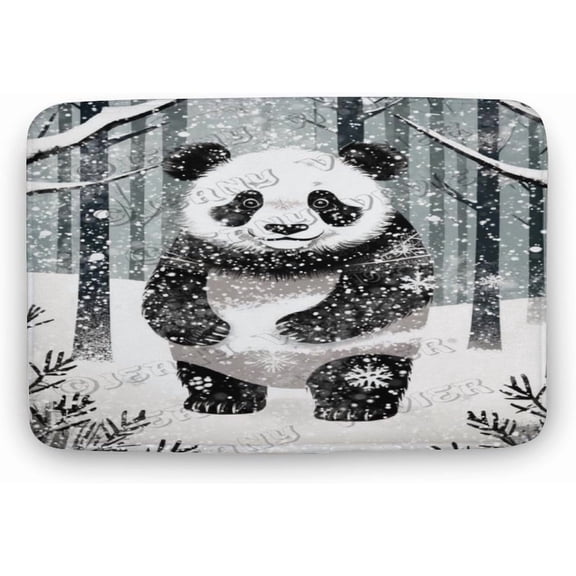 Adorable Winter Panda Bath Rug - 20x32 inches, Soft Coral Fleece, Non-Slip Backing, Great for Seasonal Decor in Living Room or Kitchen