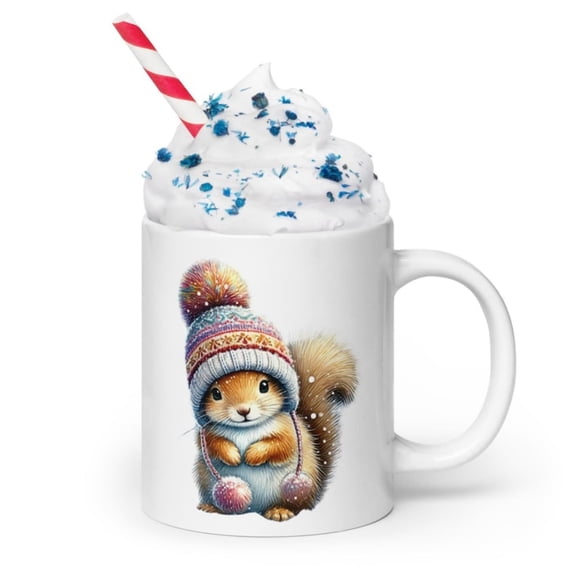 Adorable Winter Squirrel Mug - Cute Woodland Animal in Cozy Hat - Perfect Gift Nature Lovers, Coffee Enthusias, and day Cheer.