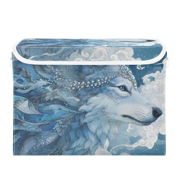 Adorable Wolf Head Foldable Storage Bins with Lids Handles Collapsible Storage Containers Tote Boxes 16.5 x 12.6 x 11.8 inches