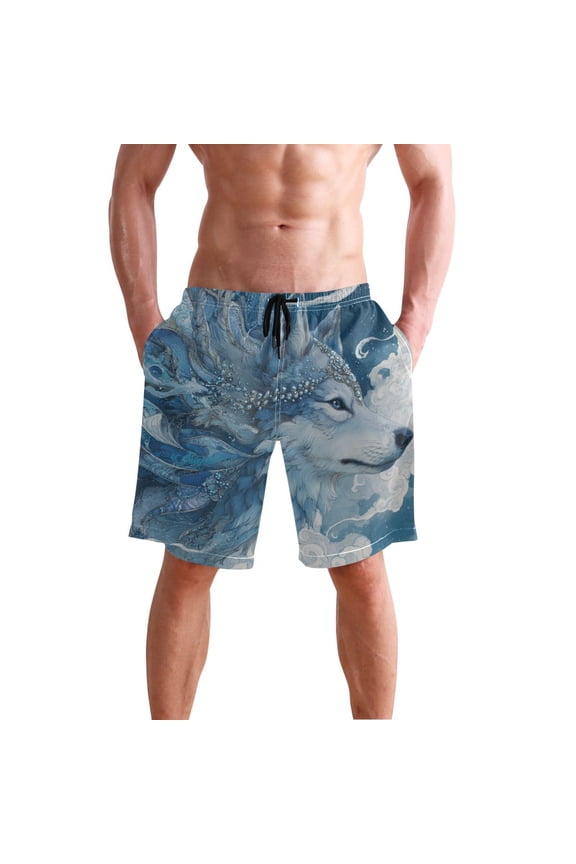 Adorable Wolf Head Men's Swim Trunks Beach Shorts Bathing Bottoms XXL