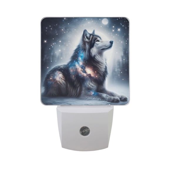 Adorable Wolf in Night LED Night Light Dusk to Dawn Sensor 2 Pack Plug-in Soft Light Nightlights for Bedroom Bathroom Nursery Hallway Kitchen