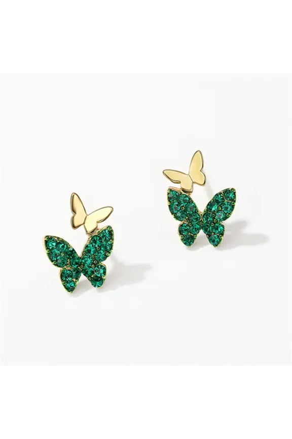 Adorable Women Cubic Zircon Stud Earring Yellow Gold Plated Butterfly Jewelry