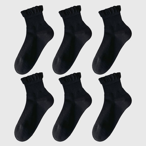Adorable Women's Ruffle - Cuff Ankle Socks 6Pk - Black