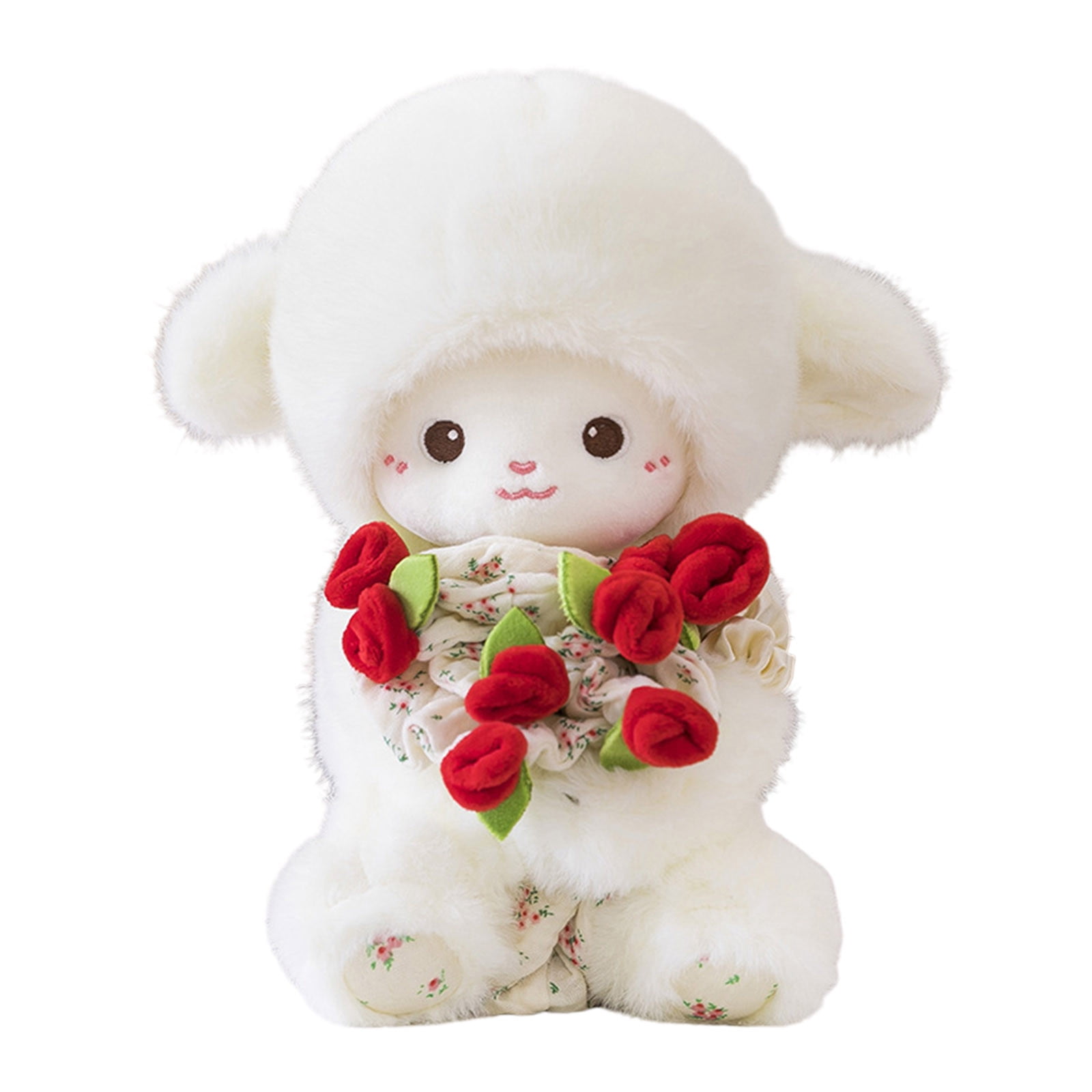 Adorable Wool Lamb Plush Toy with Rose Cap & Magnetic Flower – 11