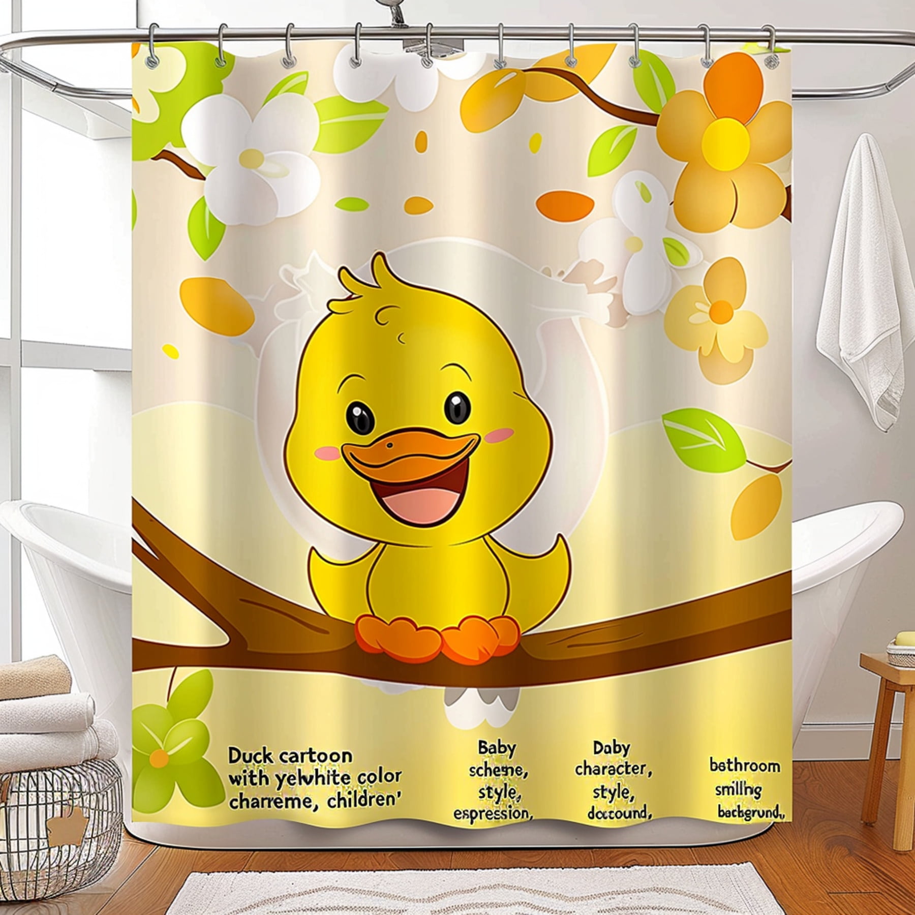 Adorable Yellow and White Duck Cartoon Shower Curtain for Kids Cute