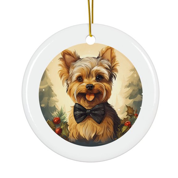 Adorable York Dog With Black Bow Magical Season Treasure For Gifts And Surprises Hanging Round Ornament