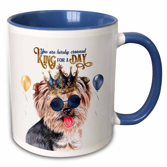 3drose, Adorable Yorkshire Terrier Dog King for a Day Cute Dog Lovers, 15oz Two-tone Blue Mug
