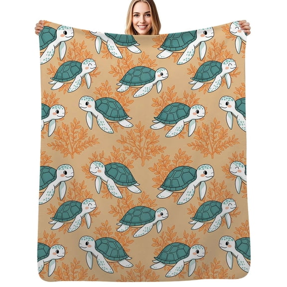 Adorable sea turtles coral reef pattern Flannel Blankets Soft Warm Throw Blanket Autumn Camping Bedroom Aesthetic Bedspread