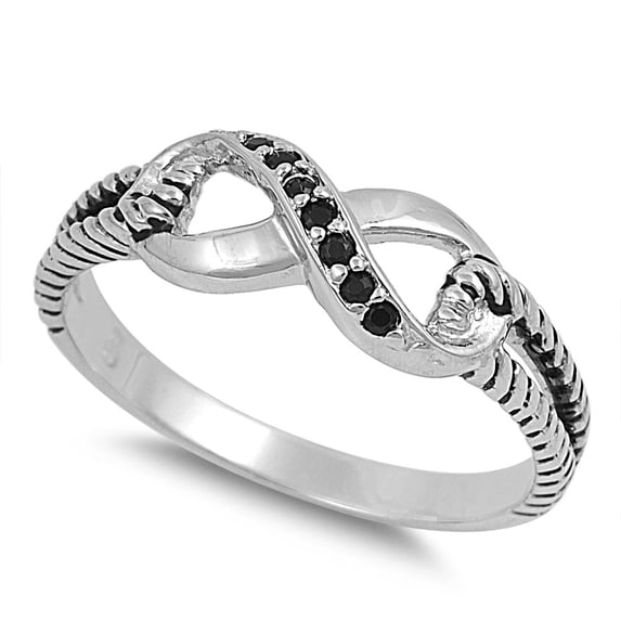 Adoration Infinity Black Cubic Zirconia Ring Sterling Silver 925