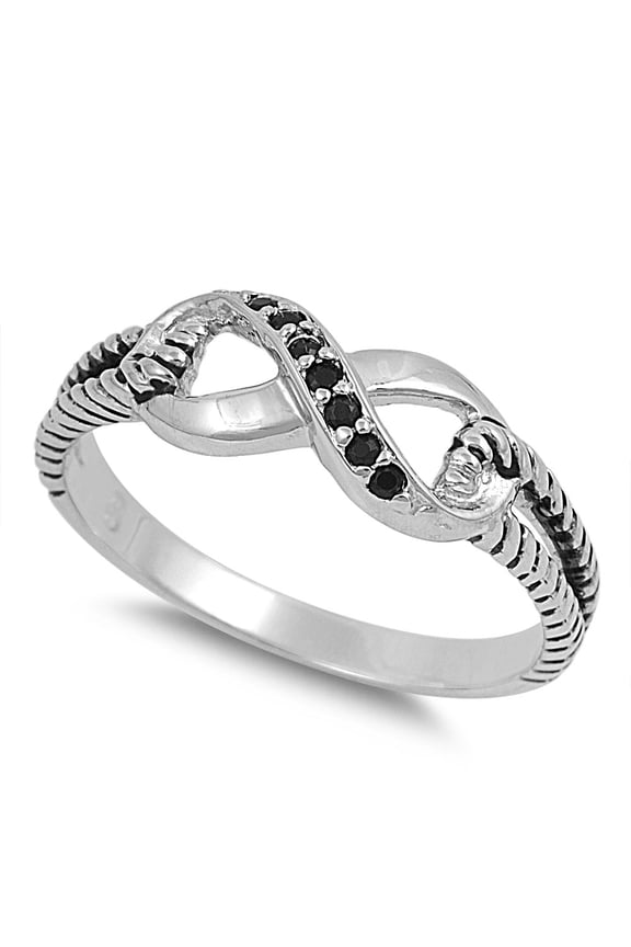 Adoration Infinity Black Cubic Zirconia Ring Sterling Silver 925