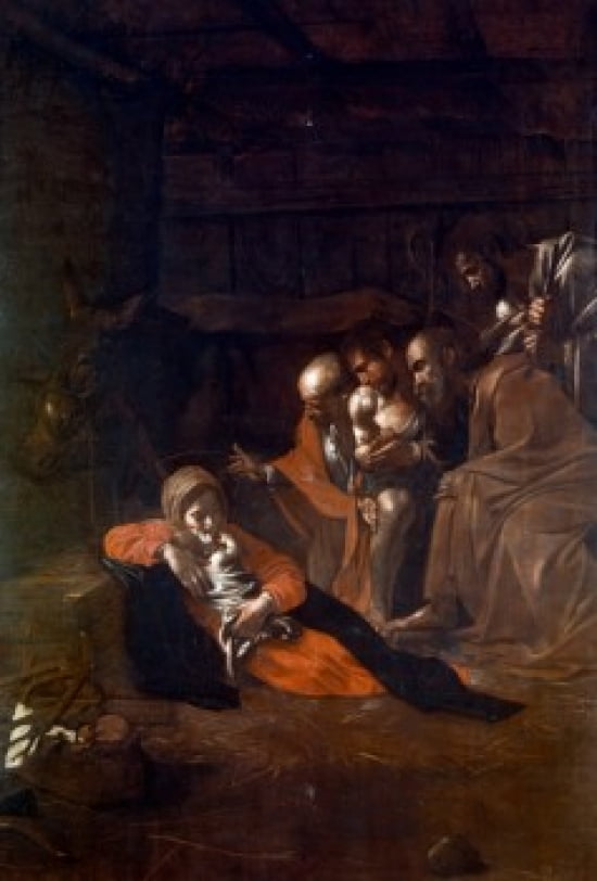 Adoration of the Shepherds by Michelangelo Merisi da Caravaggio (1571-1610) Italy Messina Museum Nazionale 1608 Canvas Art - Michelangelo Merisi da Caravaggio (18 x 24)