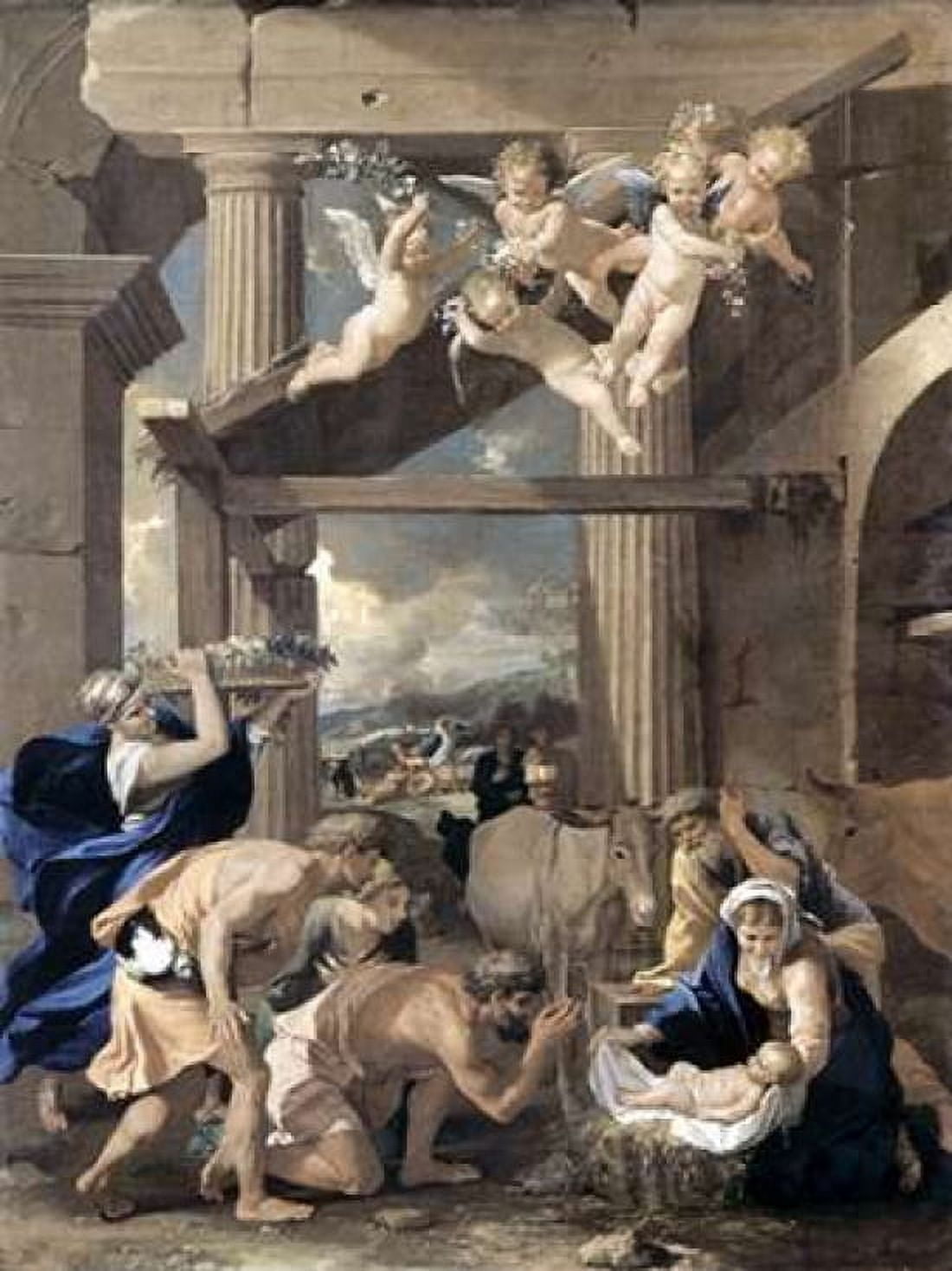 Adoration of The Shepherds Canvas Art - Nicolas Poussin (18 x 24)