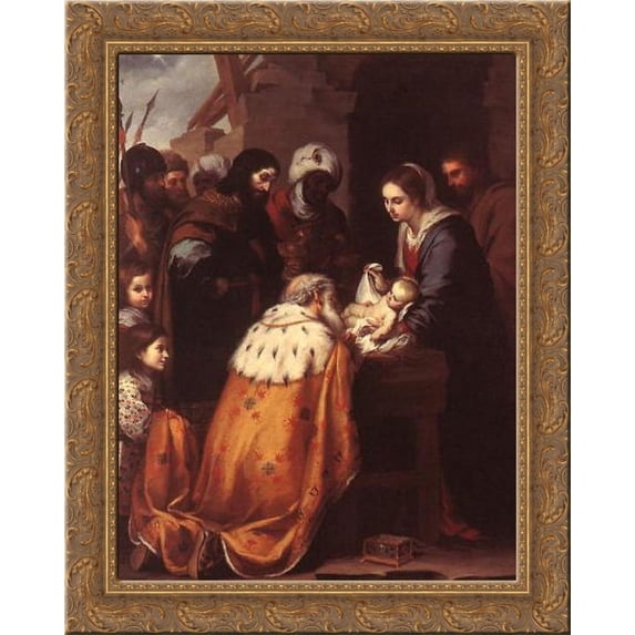 Adoration of the Magi 20x24 Gold Ornate Wood Framed Canvas Art by Murillo, Bartolome