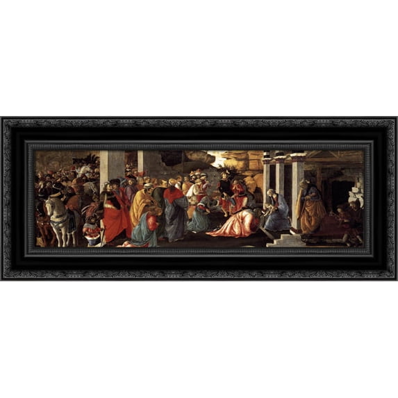 Adoration of the Magi 24x14 Black Ornate Wood Framed Canvas Art by Botticelli, Sandro