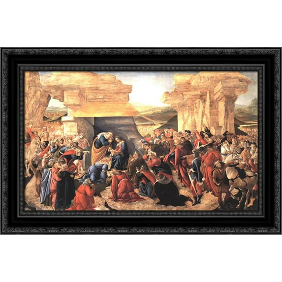 Adoration of the Magi 24x18 Black Ornate Wood Framed Canvas Art by Botticelli, Sandro