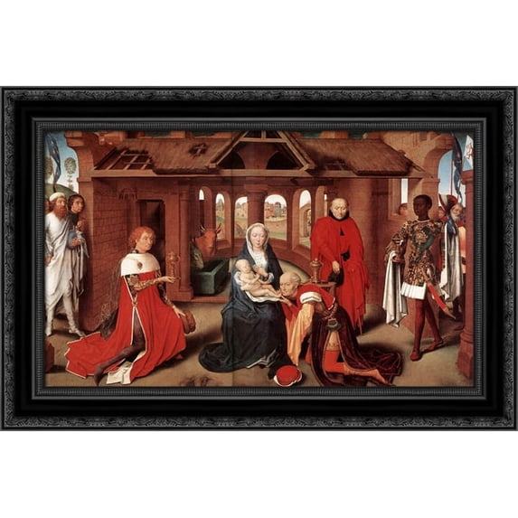 Adoration of the Magi 24x18 Black Ornate Wood Framed Canvas Art by Memling, Hans