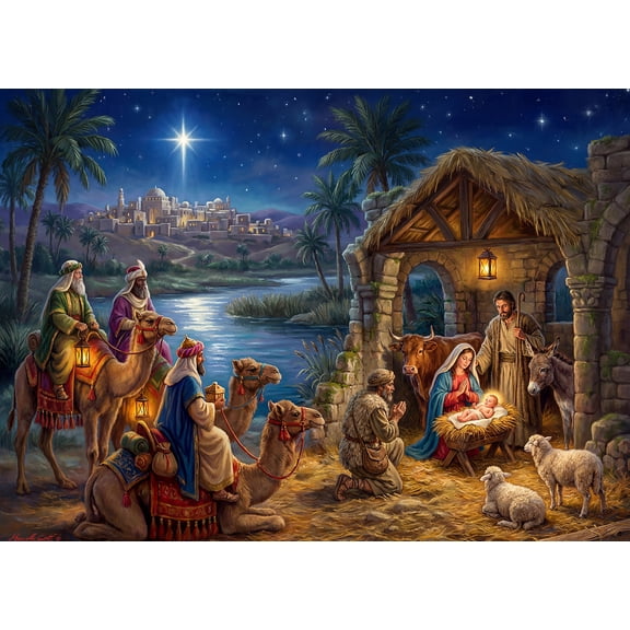 Adoration of the Magi Boxed Christmas Cards - Nativity Scene - Box of 15 Cards and 16 Deluxe Gold Foil Lined Envelopes