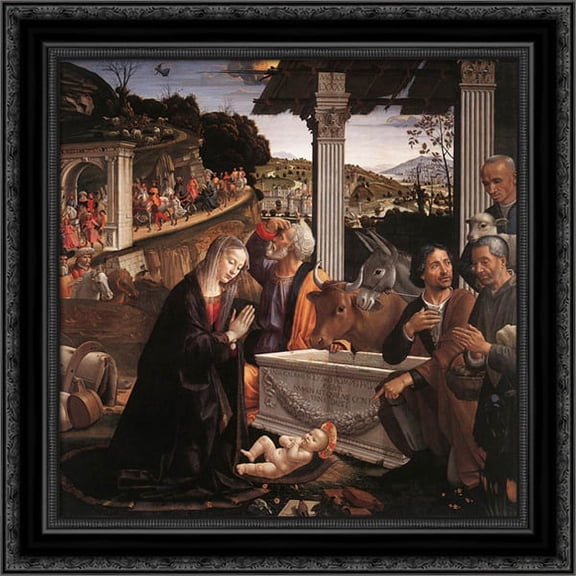 Adoration of the Shepherds 20x20 Black Ornate Wood Framed Canvas Art by Ghirlandaio, Domenico